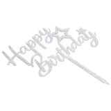O'Creme Silver 'Happy Birthday' with Stars Cake Topper