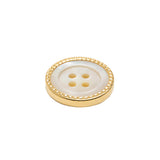 Mother of Pearl 4-Hole Button - 28L/18mm - Iridescent White with Gold Metal Hobnail Rim - Made in Italy