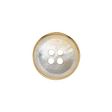 Mother of Pearl 4-Hole Button - 28L/18mm - Iridescent White with Gold Metal Hobnail Rim - Made in Italy