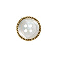 Mother of Pearl 4-Hole Button - 28L/18mm - Iridescent White with Gold Metal Hobnail Rim - Made in Italy