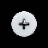 Plastic Shank Back Button - 36L/23mm - White and Metallic Gunmetal Faux Stitched 4-Hole