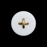 Plastic Shank Back Button - 36L/23mm - White and Metallic Gold Faux Stitched 4-Hole
