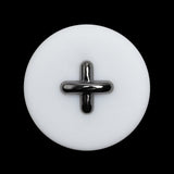 Plastic Shank Back Button - 44L/28mm - White and Metallic Gunmetal Faux Stitched 4-Hole