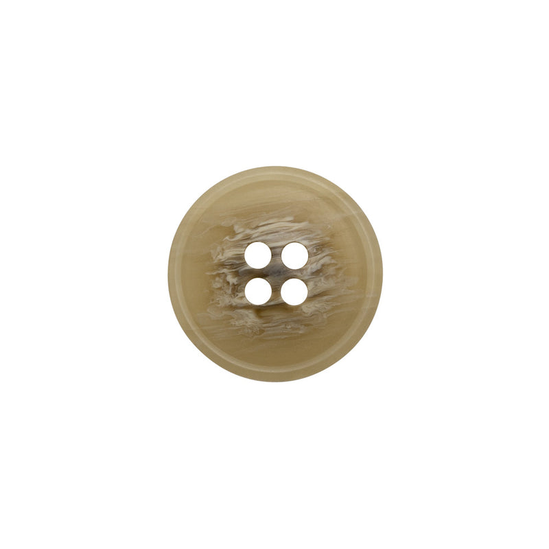 Plastic 4-Hole Button - 24L/15mm - Beige and Brown Striated - Made in Italy