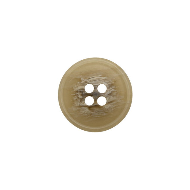 Plastic 4-Hole Button - 24L/15mm - Beige and Brown Striated - Made in Italy