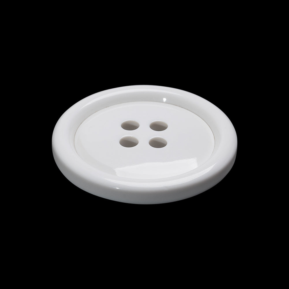 Plastic 4-Hole Button - 40L/25.5mm - White Rolled Rim Low Convex