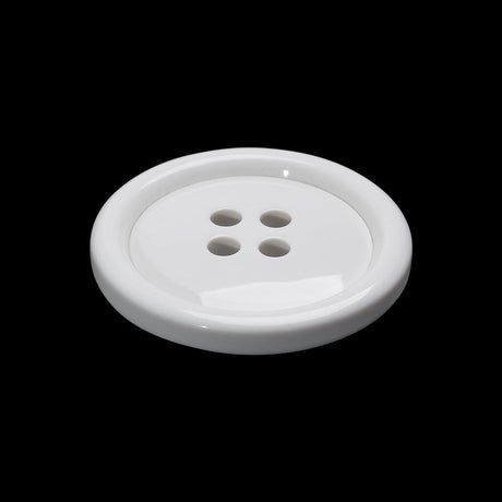 Plastic 4-Hole Button - 40L/25.5mm - White Rolled Rim Low Convex