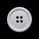 Plastic 4-Hole Button - 40L/25.5mm - White Rolled Rim Low Convex