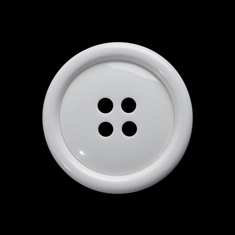 Plastic 4-Hole Button - 40L/25.5mm - White Rolled Rim Low Convex