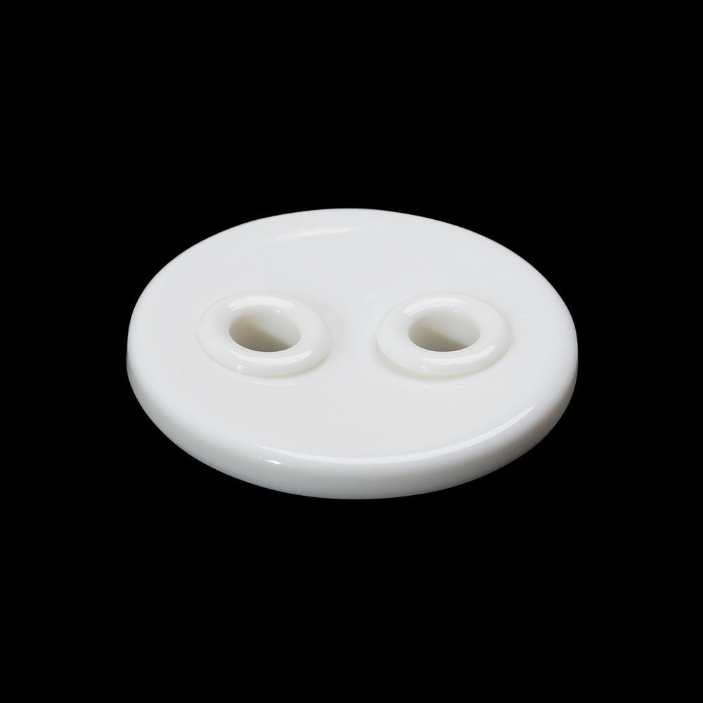Plastic 2-Hole Button - 40L/25.5mm - White Shallow Dish with White Eyelet Holes