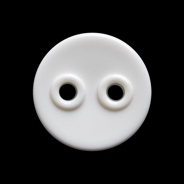 Plastic 2-Hole Button - 40L/25.5mm - White Shallow Dish with White Eyelet Holes