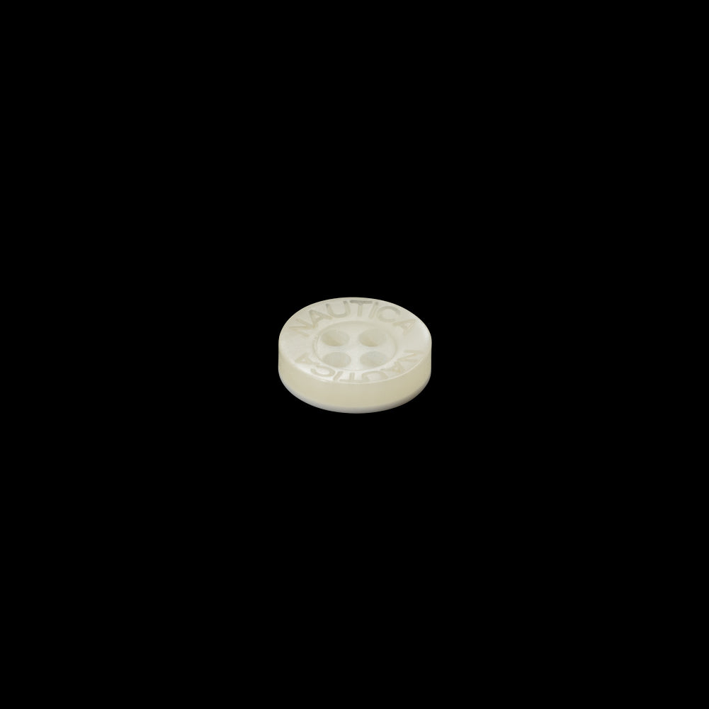 Plastic 4-Hole Button by Famous Designer - 14L/9mm - Ivory Logo Engraved Rim