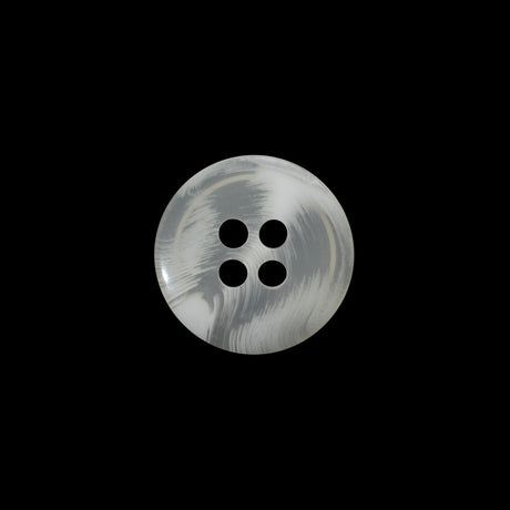 Plastic 4-Hole Button - 24L/15mm - Translucent White Swirls Rolled Rim