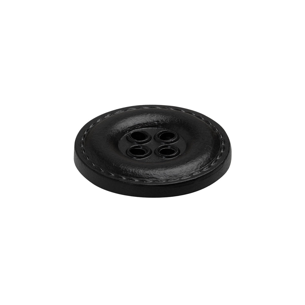 Plastic 4-Hole Button - 34L/21.5mm - Black Faux Leather with Stitched Border