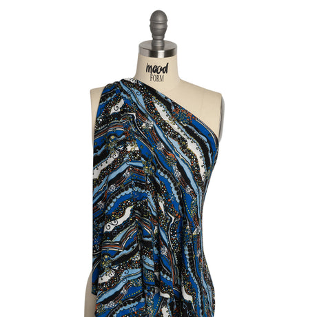 Blue, Orange and Black Fancy Diagonal Stripes Silk Jersey