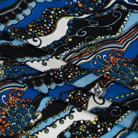 Blue, Orange and Black Fancy Diagonal Stripes Silk Jersey