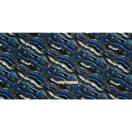 Blue, Orange and Black Fancy Diagonal Stripes Silk Jersey