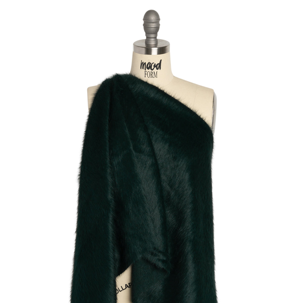 Dark Green Fuzzy Blended Wool Coating