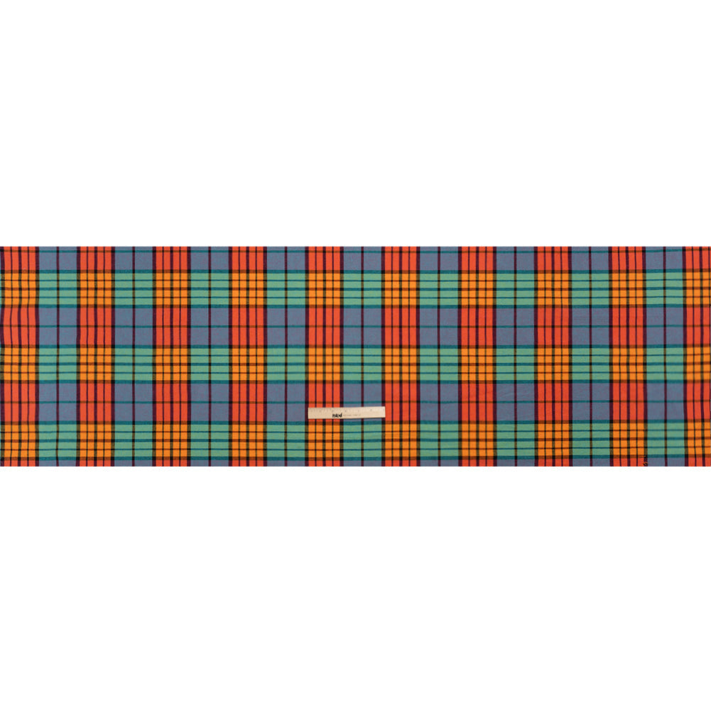 Orange, Green and Blue Plaid Homespun Cotton and Polyester Woven