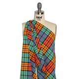 Orange, Green and Blue Plaid Homespun Cotton and Polyester Woven