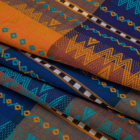 Royal, Orange and Teal Geometric Stripes Cotton and Rayon Jacquard