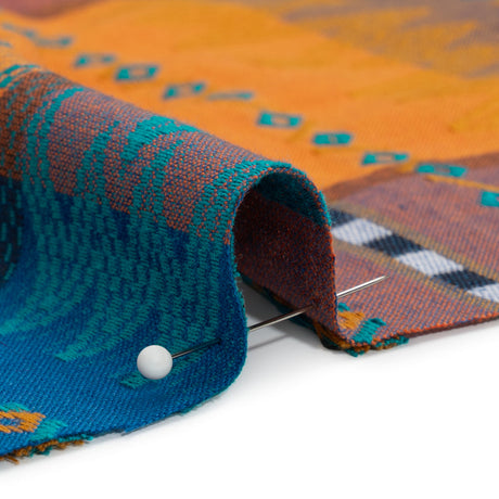 Royal, Orange and Teal Geometric Stripes Cotton and Rayon Jacquard
