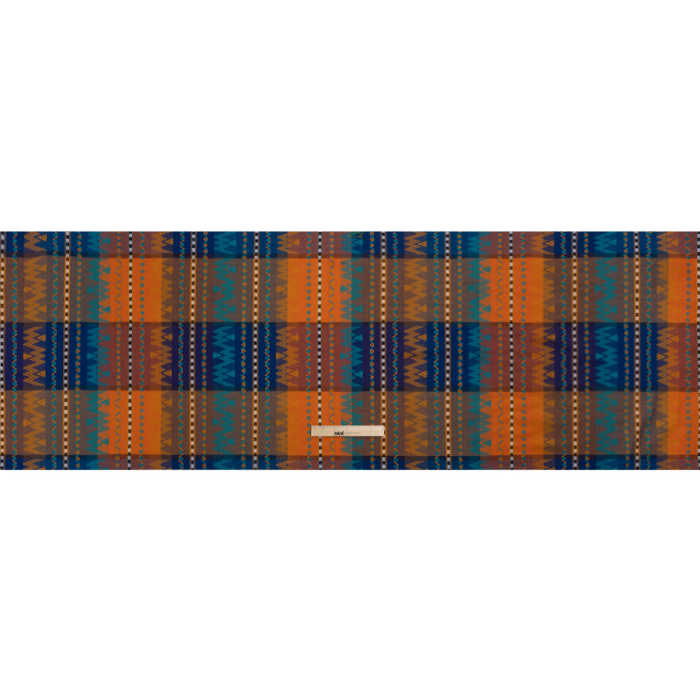 Royal, Orange and Teal Geometric Stripes Cotton and Rayon Jacquard