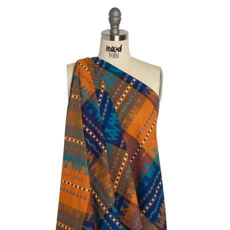 Royal, Orange and Teal Geometric Stripes Cotton and Rayon Jacquard