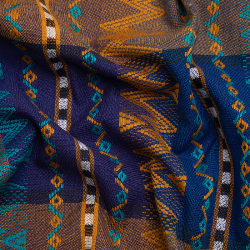 Royal, Orange and Teal Geometric Stripes Cotton and Rayon Jacquard