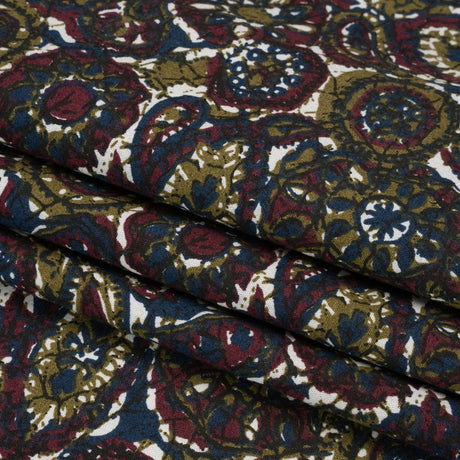 Burgundy, Navy and Olive Paisley Daze Cotton Woven