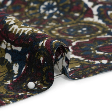 Burgundy, Navy and Olive Paisley Daze Cotton Woven