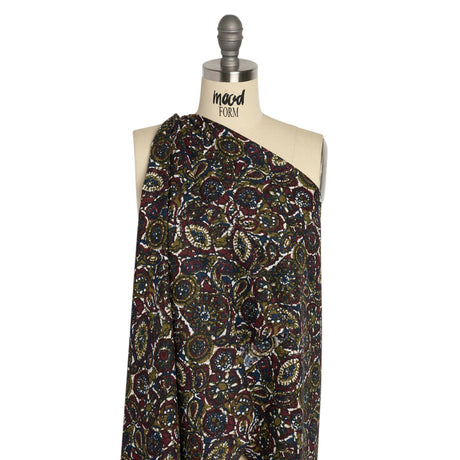 Burgundy, Navy and Olive Paisley Daze Cotton Woven
