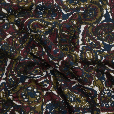 Burgundy, Navy and Olive Paisley Daze Cotton Woven