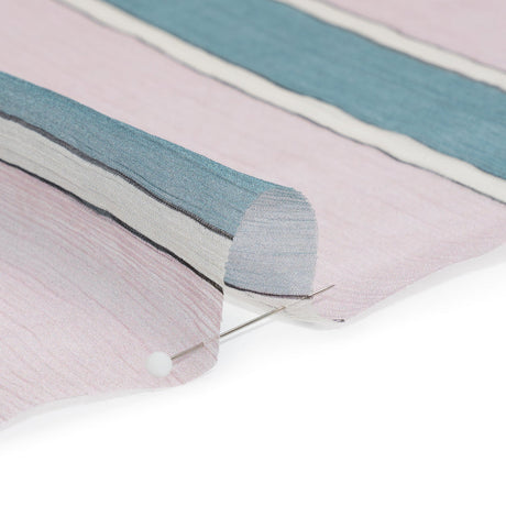 Famous Australian Designer Lilac, French Blue and Cream Striped Crinkled Silk Chiffon