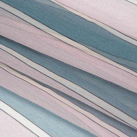 Famous Australian Designer Lilac, French Blue and Cream Striped Crinkled Silk Chiffon