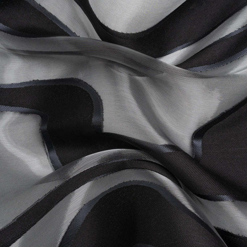 Metallic Gunmetal and Black Flowing Lines Luxury Burnout Brocade