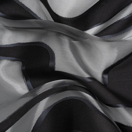 Metallic Gunmetal and Black Flowing Lines Luxury Burnout Brocade