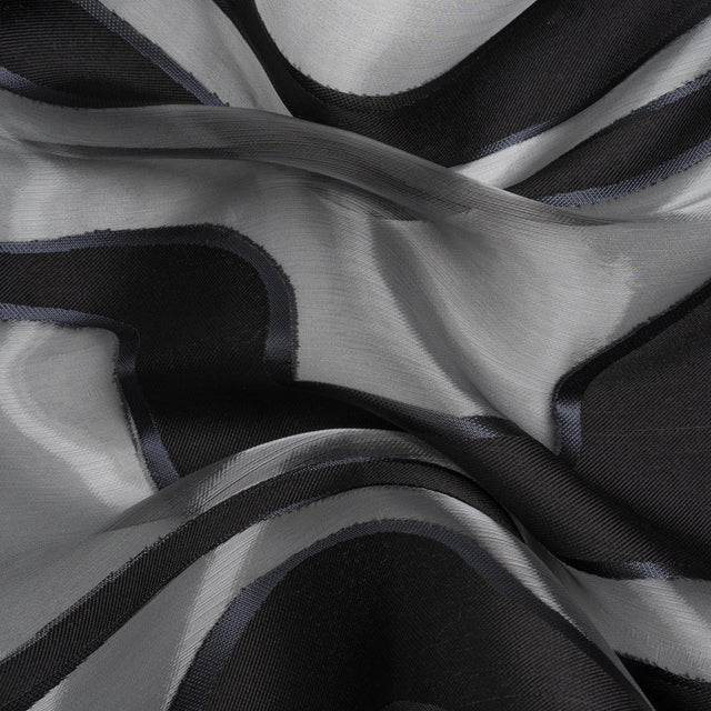 Metallic Gunmetal and Black Flowing Lines Luxury Burnout Brocade