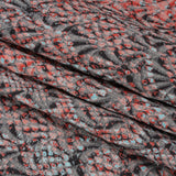 Red, Black and Sky Blue Abstract Printed Fan Flowers Stretch Cotton Matelasse