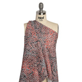 Red, Black and Sky Blue Abstract Printed Fan Flowers Stretch Cotton Matelasse