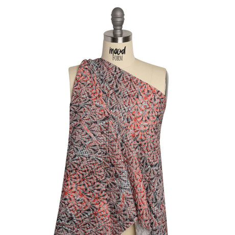 Red, Black and Sky Blue Abstract Printed Fan Flowers Stretch Cotton Matelasse