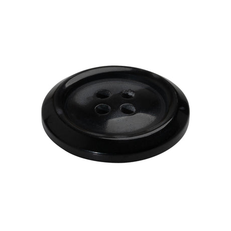 Plastic 4-Hole Button Made in Italy - 40L/25.5mm - Pearlescent Black Rolled Rim with Low Convex Center
