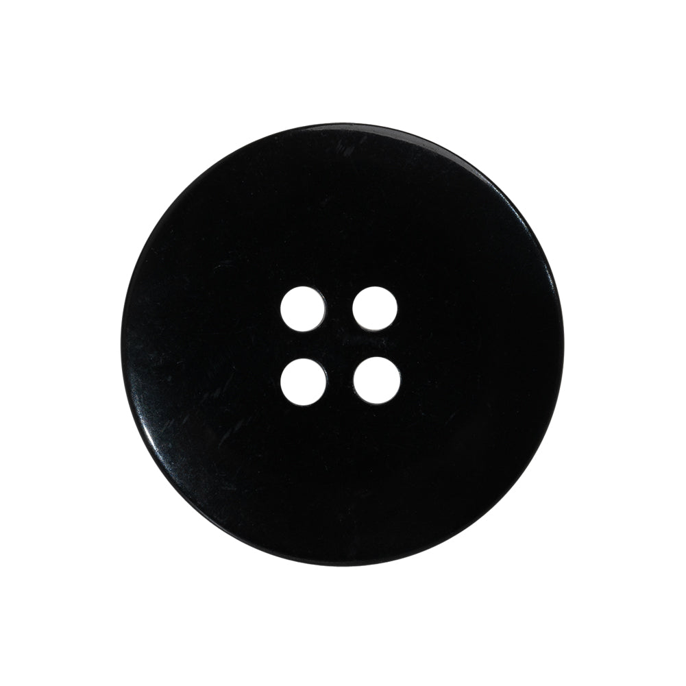 Plastic 4-Hole Button Made in Italy - 40L/25.5mm - Pearlescent Black Rolled Rim with Low Convex Center