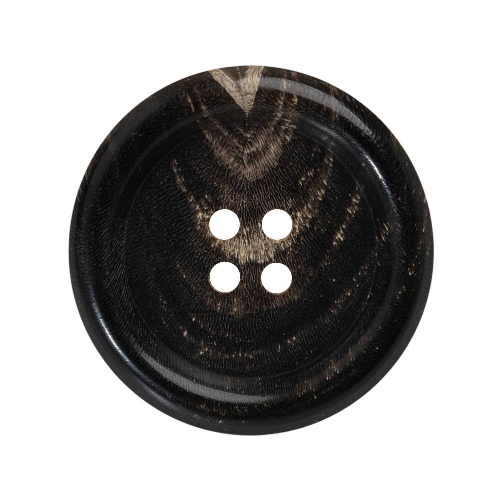 Plastic 4-Hole Button - 44L/28mm - Brown and Beige Swirled Rolled Rim