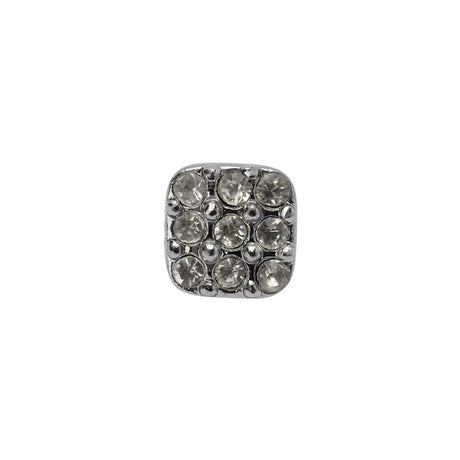 Square Rhinestone and Metal Shank Back Button - 18L/11.5mm - Silver and Crystal Grid