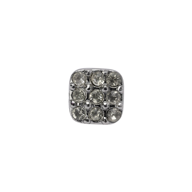 Square Rhinestone and Metal Shank Back Button - 18L/11.5mm - Silver and Crystal Grid