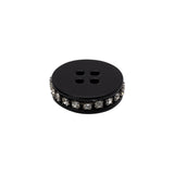 Rhinestone and Metal 4-Hole Button - 28L/18mm - Black and Crystal Rhinestone Belt Rim