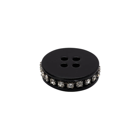 Rhinestone and Metal 4-Hole Button - 28L/18mm - Black and Crystal Rhinestone Belt Rim