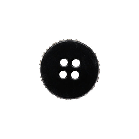 Rhinestone and Metal 4-Hole Button - 28L/18mm - Black and Crystal Rhinestone Belt Rim