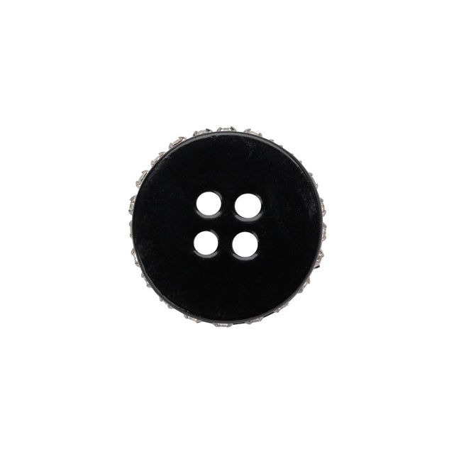 Rhinestone and Metal 4-Hole Button - 28L/18mm - Black and Crystal Rhinestone Belt Rim